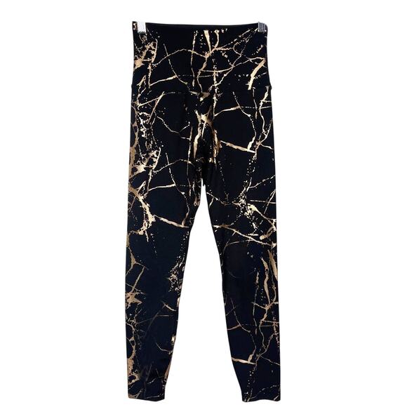 Beyond Yoga XS Black Gold Lost Your Marbles Metallic Print Leggings High Waist - Picture 1 of 9